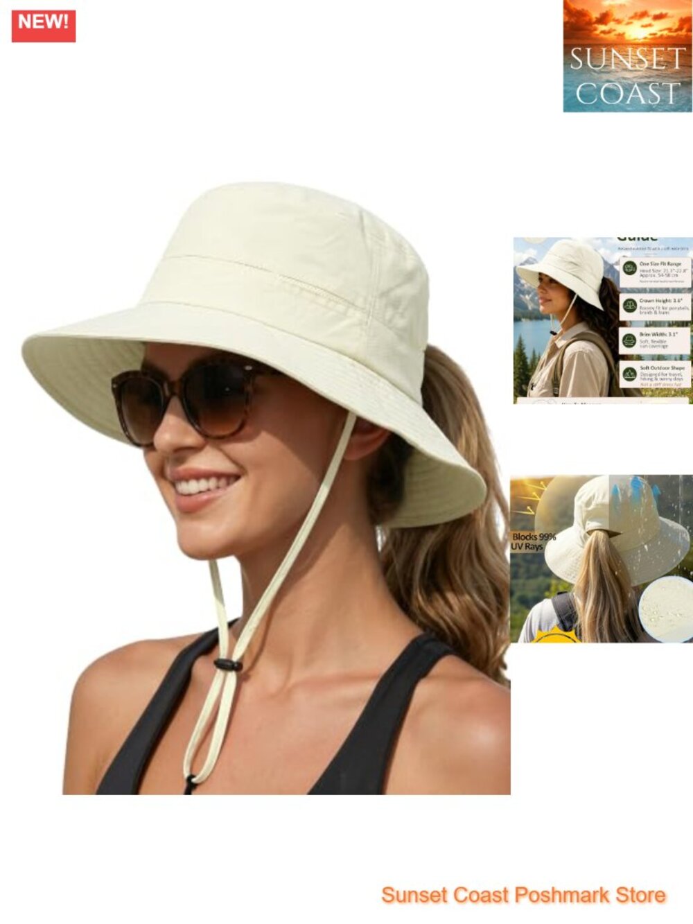 Womens Packable UPF 50+ Waterproof Sun Hat Ponytail Beach Hiking